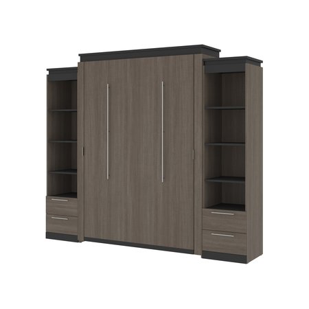 BESTAR Orion 104W Queen Murphy Bed and 2 Narrow Shelving Units with Drawers (105W), Bark Gray & Graphite 116885-000047